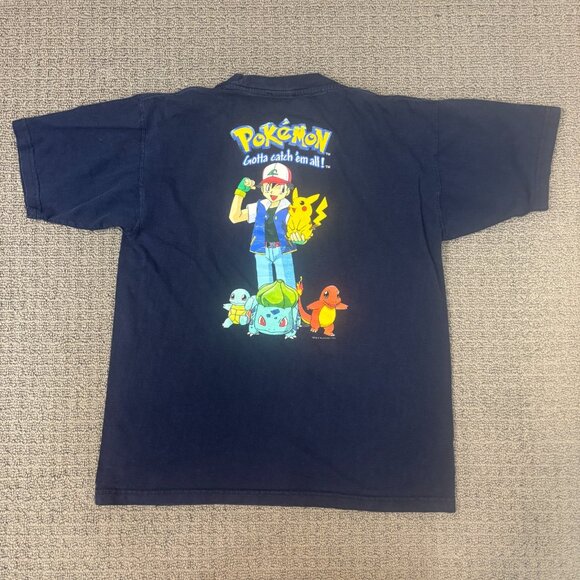 Vintage Pokemon Shirt Medium Fitted Cotton Crewneck Double Sided Graphic 1999 - Picture 2 of 11